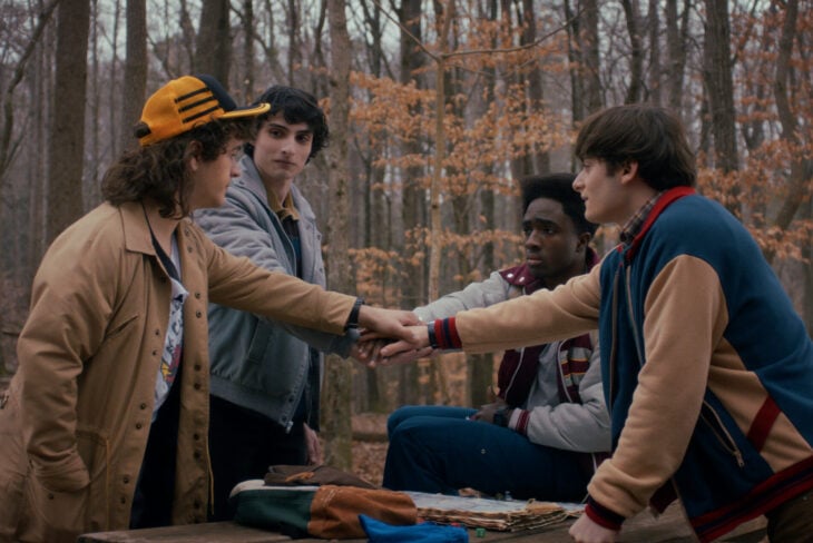 Stranger Things Season 5 | Tell-Tale TV Stranger Things Season 5 -- Gaten Matarazzo as Dustin Henderson, Finn Wolfhard as Mike Wheeler, Caleb McLaughlin as Lucas Sinclair, and Noah Schnapp as Will Byers Friendship Is Still Magic in Stranger Things Season 5