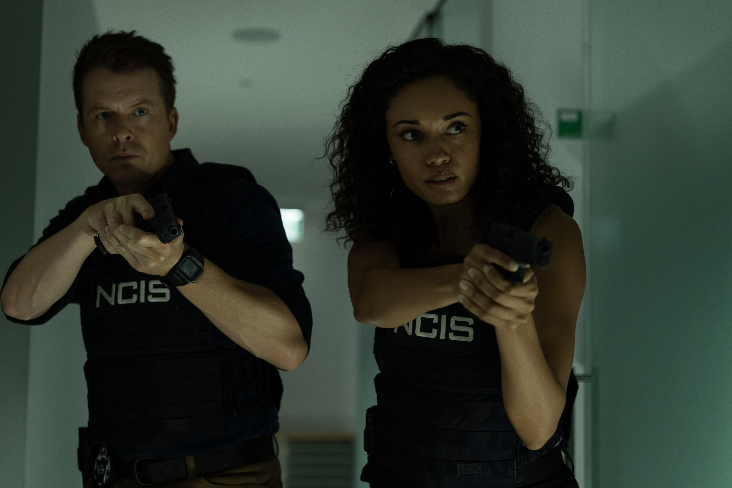 NCIS: Sydney Season 3 Episode 5, "Black Is White" -- Todd Lasance as AFP Liaison Officer Sergeant Jim 'JD' Dempsey and Olivia Swann as NCIS Special Agent Captain Michelle Mackey