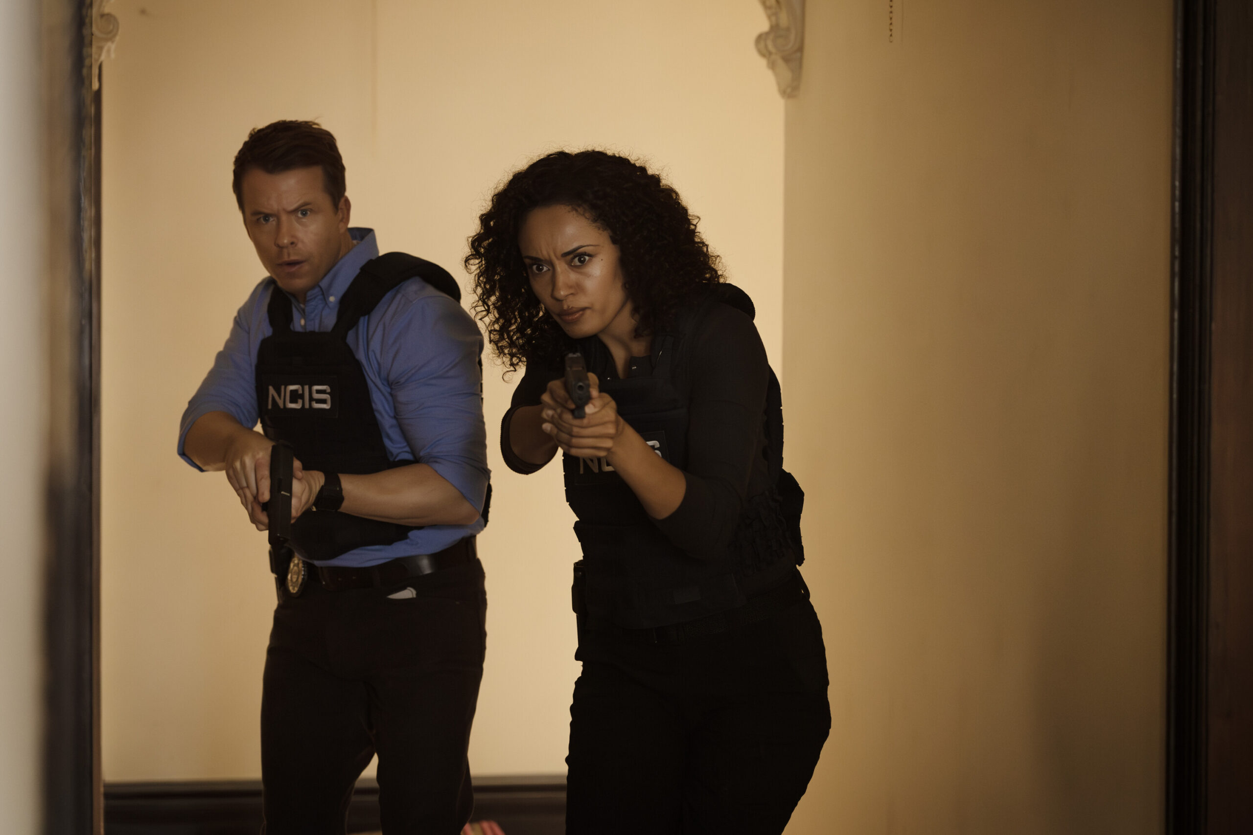 NCIS: Sydney Season 3 Episode 7, "Gold Digger" -- Todd Lasance as AFP Liaison Officer Sergeant Jim 'JD' Dempsey and Olivia Swann as NCIS Special Agent Captain Michelle Mackey