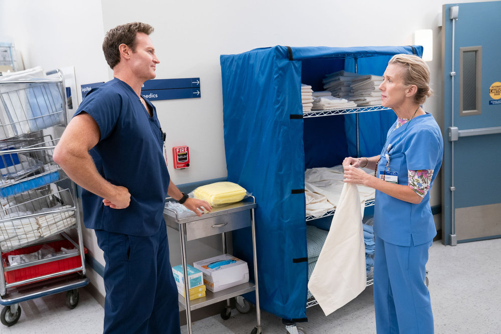 St. Denis Medical - Season 2 | Tell-Tale TV St. Denis Medical Season 2 Episode 5, "A Strong Cup of Coffee," - (l-r) Josh Lawson as Dr. Bruce and Lauren Weedman as Pam