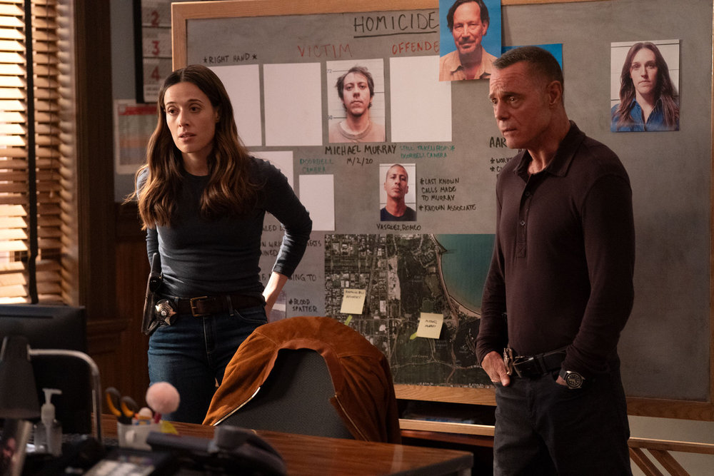 Chicago P.D. Season 13 Episode 7, "Impulse Control," - (l-r) Marina Squerciati as Office Kim Burgess and Jason Beghe as Hank Voight