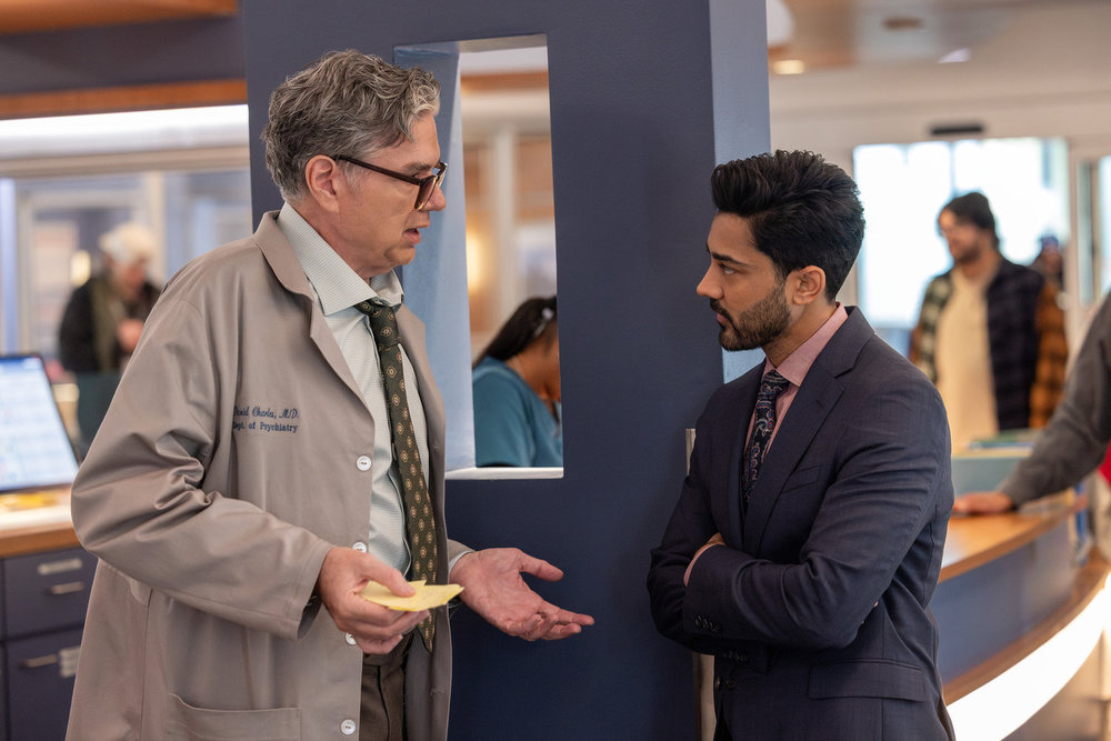 Chicago Med Season 11 Episode 7, "Double Down," - (l-r) Oliver Platt as Dr. Daniel Charles and Manish Dayal as Dr. Theo Rabari