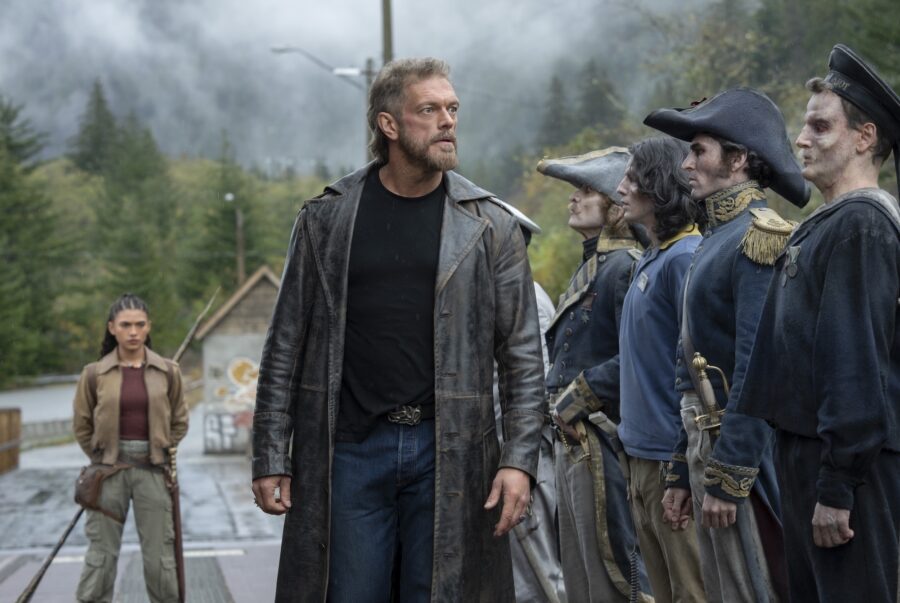 Percy Jackson and the Olympians Season 2 Episode 3 - Adam Copeland as Ares, Dior Goodjohn as Clarisse La Rue (Photo courtesy of Disney)