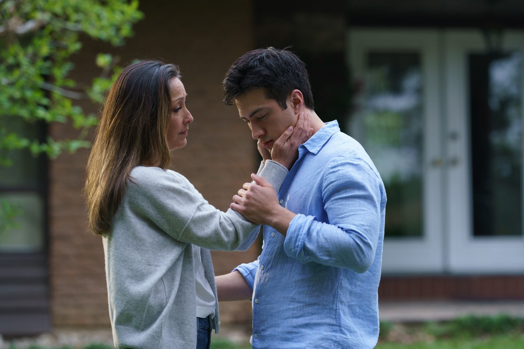 Heated Rivalry Season 1 Episode 6, "The Cottage" - (l-r) Christina Chang as Yuna Hollander and Hudson Williams as Shane Hollander