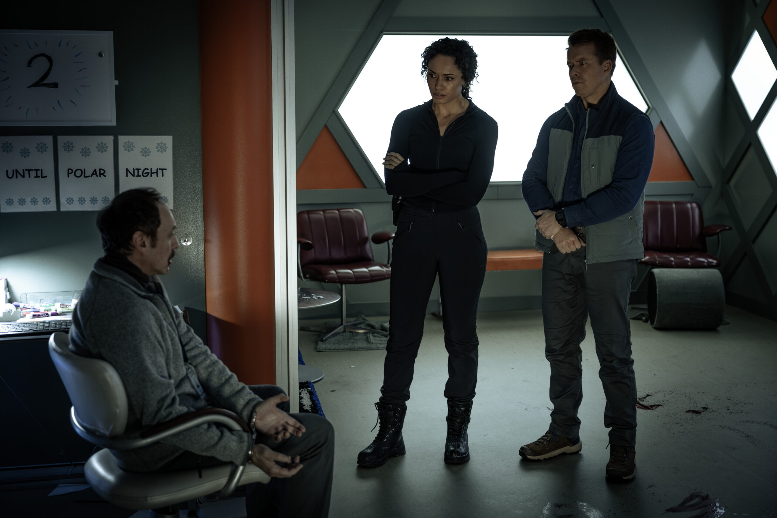 NCIS: Sydney Season 3 Episode 9, "South of Nowhere" -- Steve Mouzakis as Pavel, Olivia Swann as NCIS Special Agent Captain Michelle Mackey and Todd Lasance as AFP Liaison Officer Sergeant Jim 'JD' Dempsey