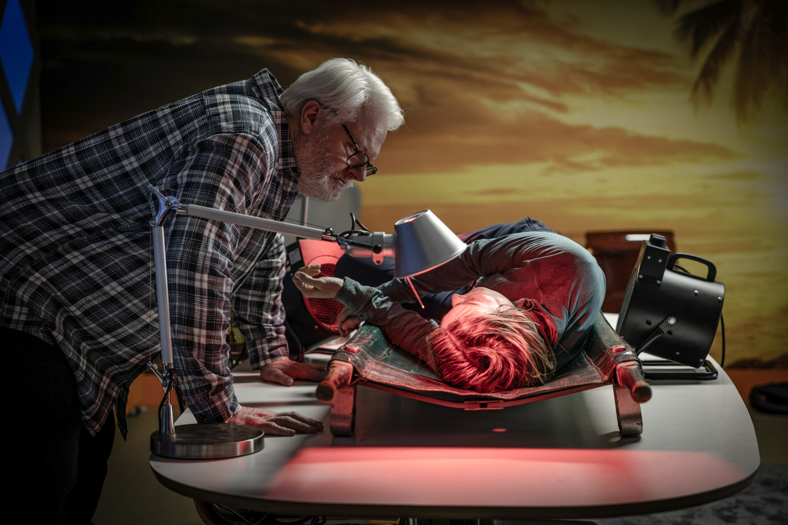 NCIS: Sydney Season 3 Episode 9, "South of Nowhere" -- William McInnes as Forensic Pathologist Dr. Roy Penrose and Jenni Baird as Dr. Jenn Flannery