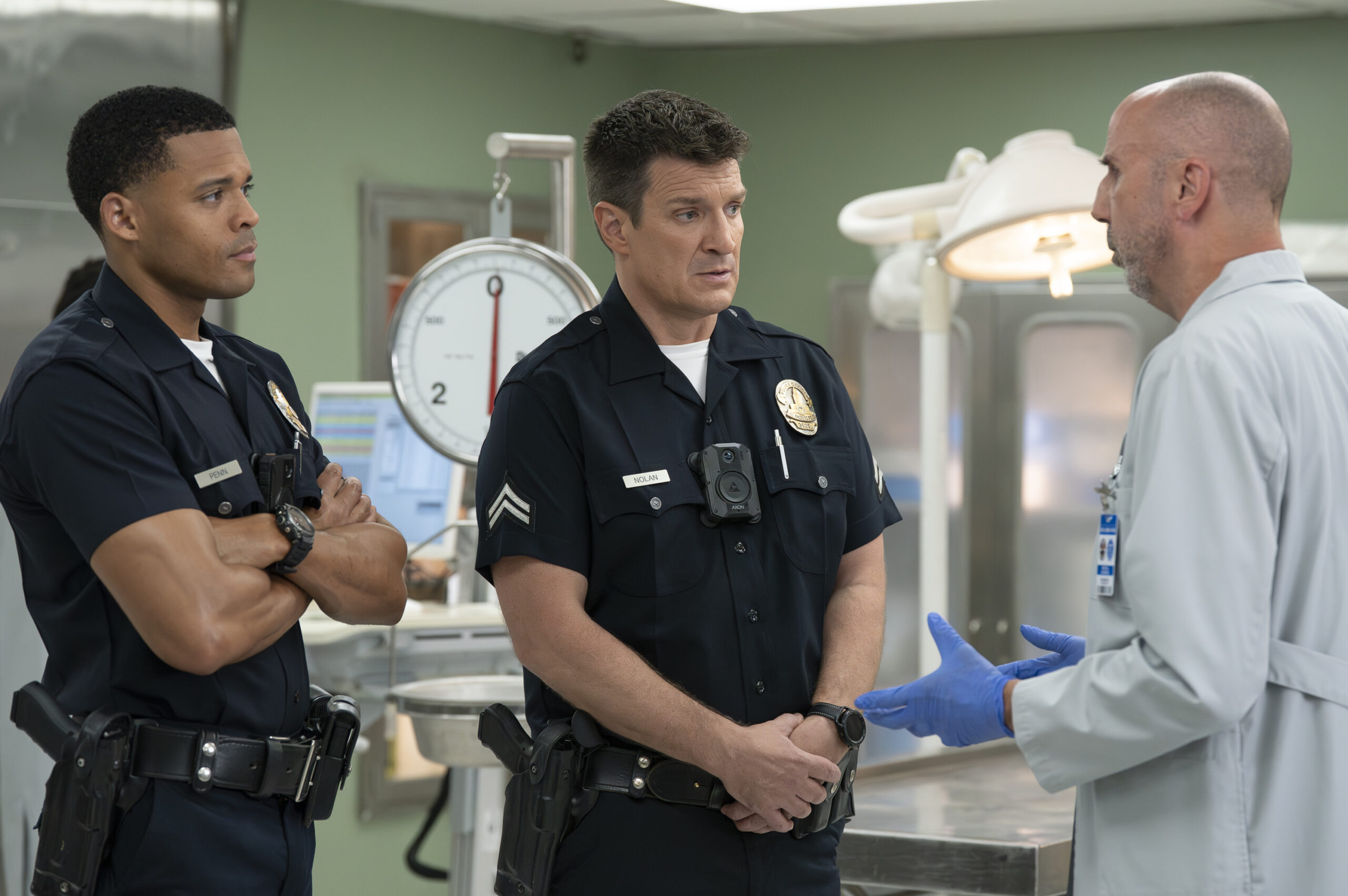 The Rookie Season 8 Episode 4, "Cut and Run" -- DERIC AUGUSTINE, NATHAN FILLION, ROBERT CLENDENIN