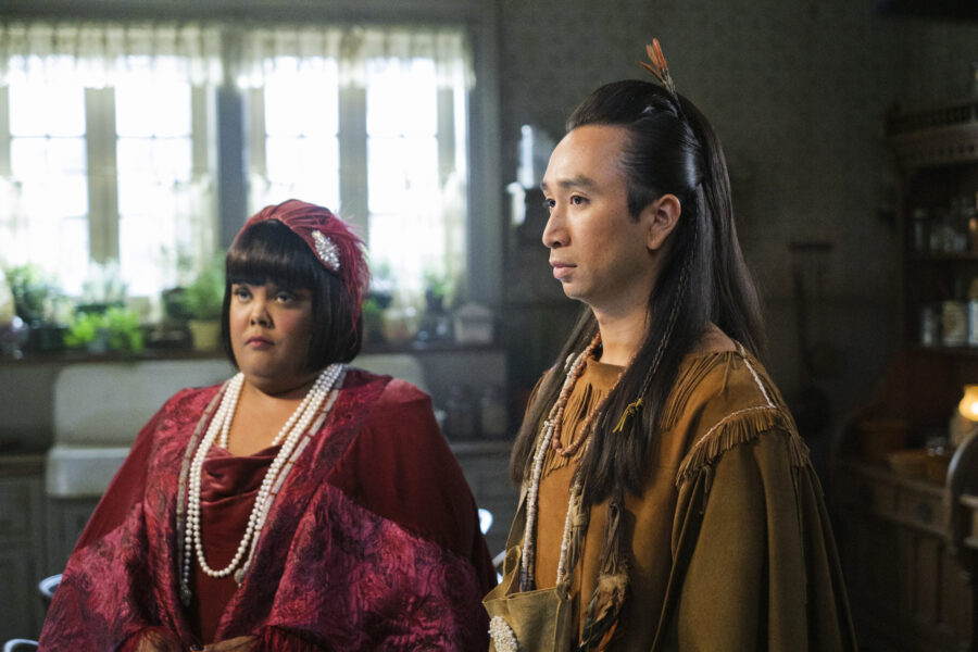 “The Others” – GHOSTS. Pictured L to R: Danielle Pinnock as Alberta and Richie Moriarty as Pete. Photo: Bertrand Calmeau/CBS ©2025 CBS Broadcasting, Inc. All Rights Reserved.