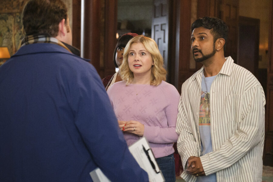 “The Others” – GHOSTS. Pictured L to R: Danielle Pinnock as Alberta, Rose McIver as Samantha and Utkarsh Ambudkar as Jay. Photo: Bertrand Calmeau/CBS ©2025 CBS Broadcasting, Inc. All Rights Reserved.