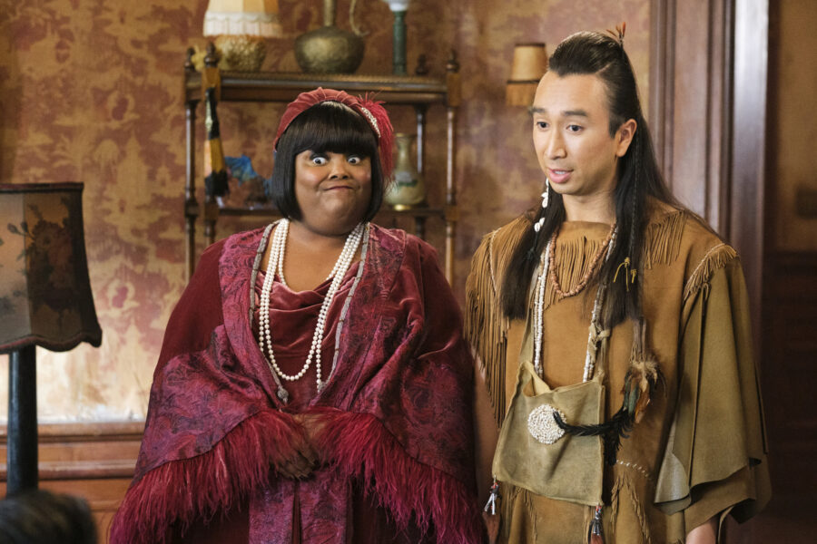 “The Others” – GHOSTS. Pictured L to R: Danielle Pinnock as Alberta and Román Zaragoza as Sasappis. Photo: Bertrand Calmeau/CBS ©2025 CBS Broadcasting, Inc. All Rights Reserved.