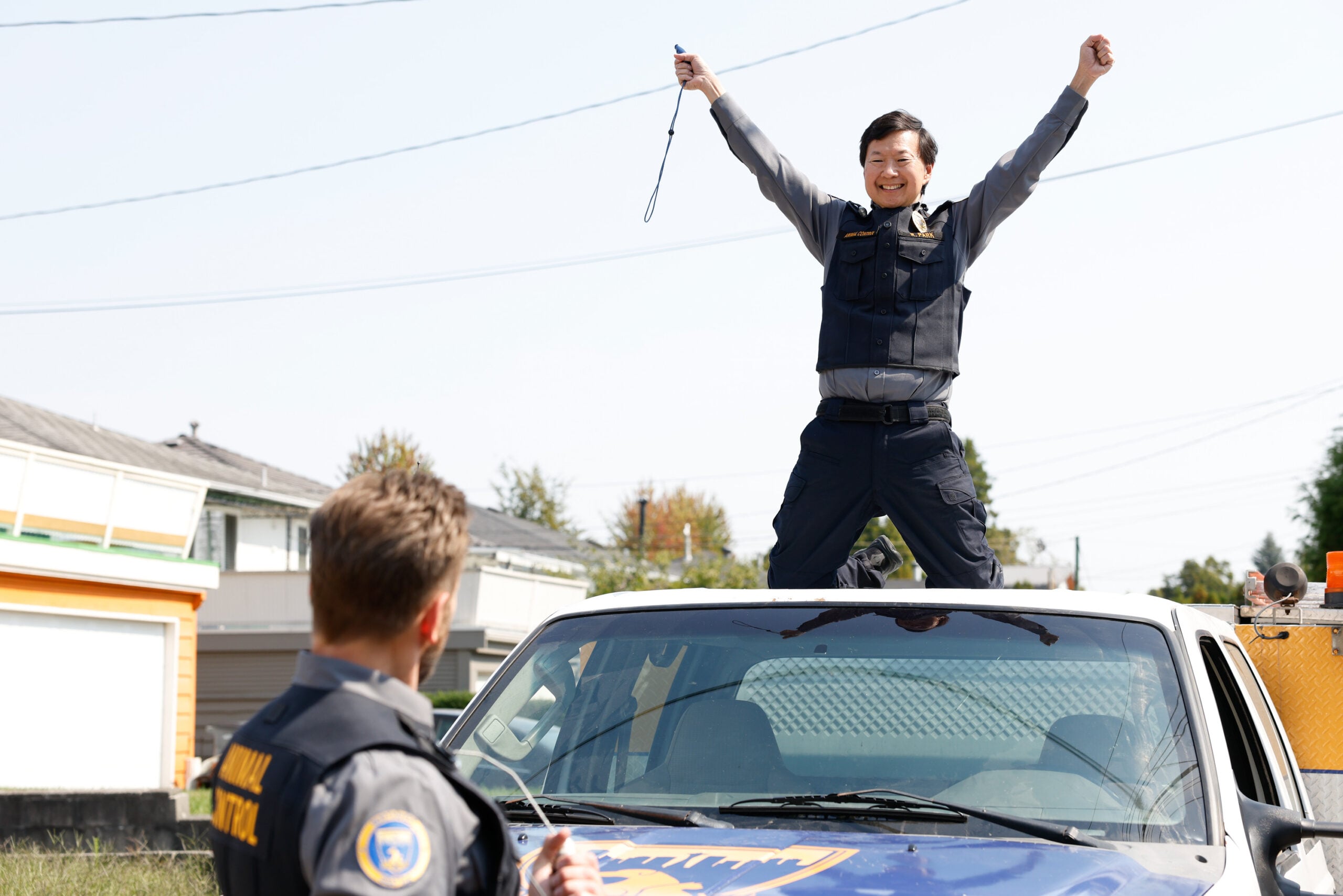 Animal Control Season 4 Episode 2, "Bagged Birds and Alley Dogs" -- Joel McHale and Ken Jeong