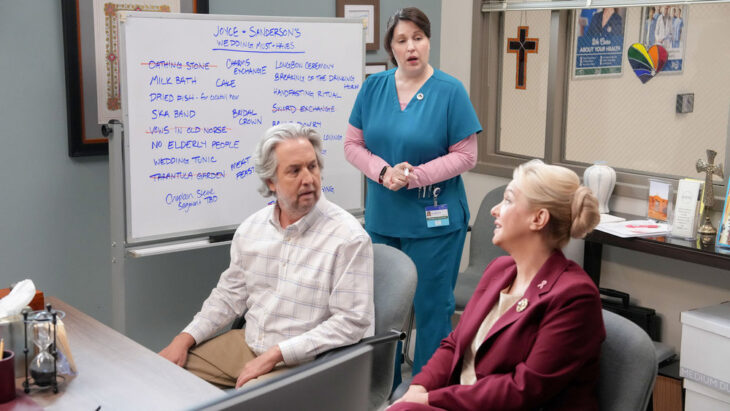 St. Denis Medical Season 2 Episode 9, "You're in His Bubble Space" - (l-r) Steve Little as Sanderson, Allison Tolman as Alex, and Wendi Mclendon Covey as Joyce St. Denis Medical Season 2 Episode 9 Review: You’re in His Bubble Space 