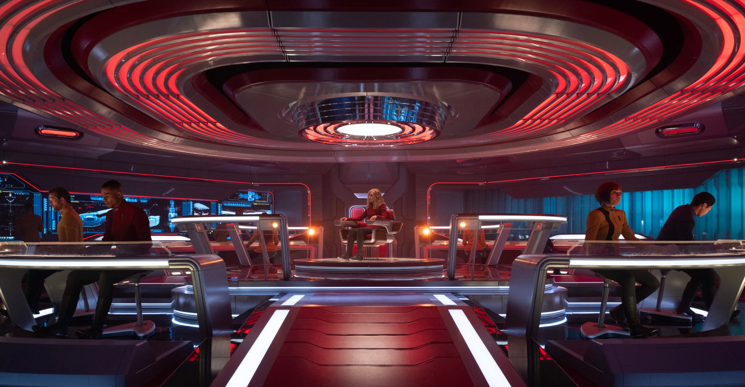 Still from Star Trek: Starfleet Academy Season 1 Episode 1 of Holly Hunter as Chancellor Nahla Ake.