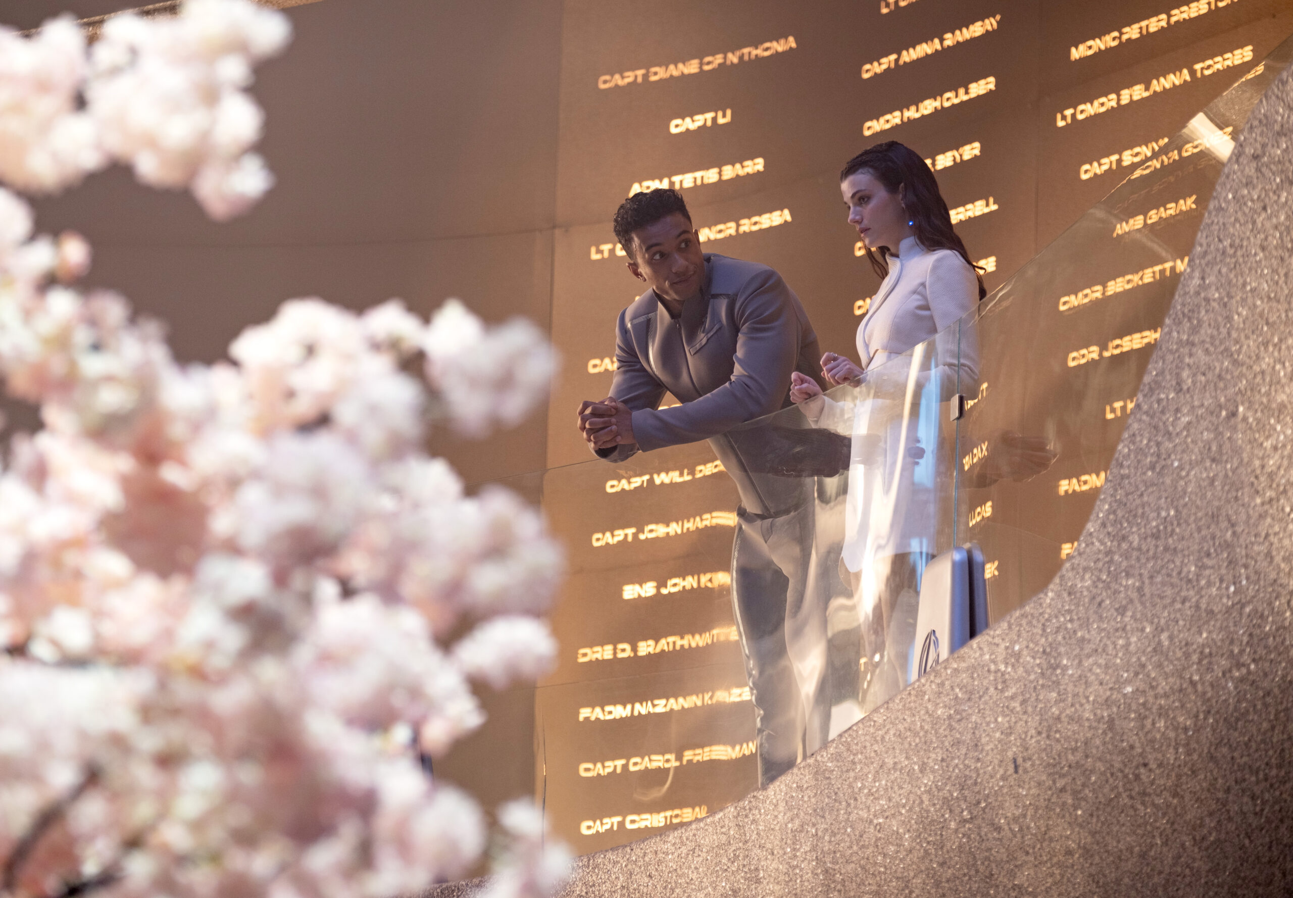 Still from Star Trek: Starfleet Academy Season 1 Episode 2 of Sandro Rosta and Zoë Steiner pictured from left to right.