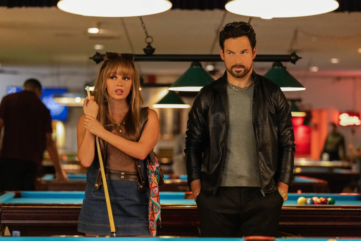 Wild Cards Season 3 Episode 1, "Rack 'Em Up" | Tell-Tale TV Wild Cards Season 3 Episode 1, "Rack 'Em Up" -- Vanessa Morgan as Max Mitchell and Giacomo Gianniotti as Detective Cole Ellis