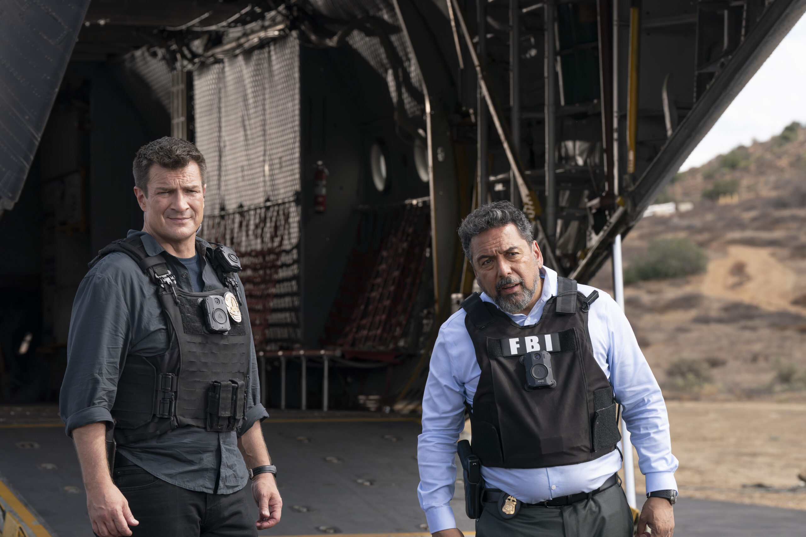 The Rookie Season 8 Episode 8, "Grand Theft Aircraft" -- NATHAN FILLION, FELIX SOLIS