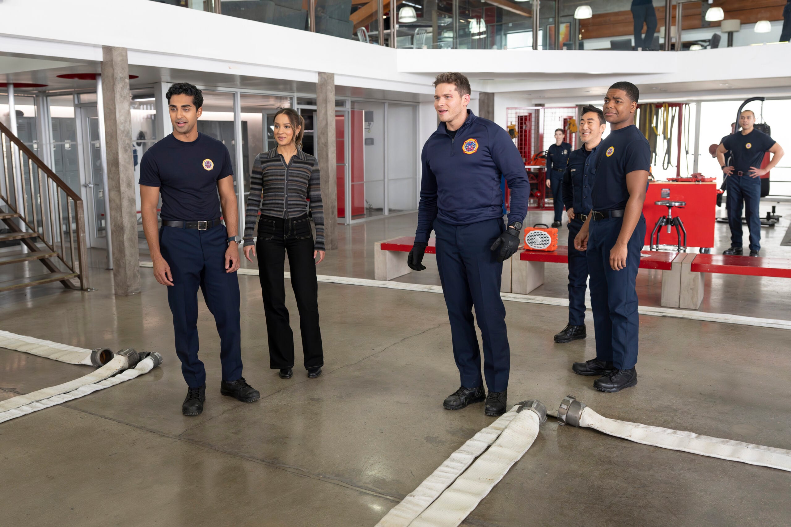 9-1-1 Season 9 Episode 11, "Going Once, Going Twice" -- ANIRUDH PISHARODY, CORINNE MASSIAH, OLIVER STARK, KENNETH CHOI, ELIJAH M. COOPER