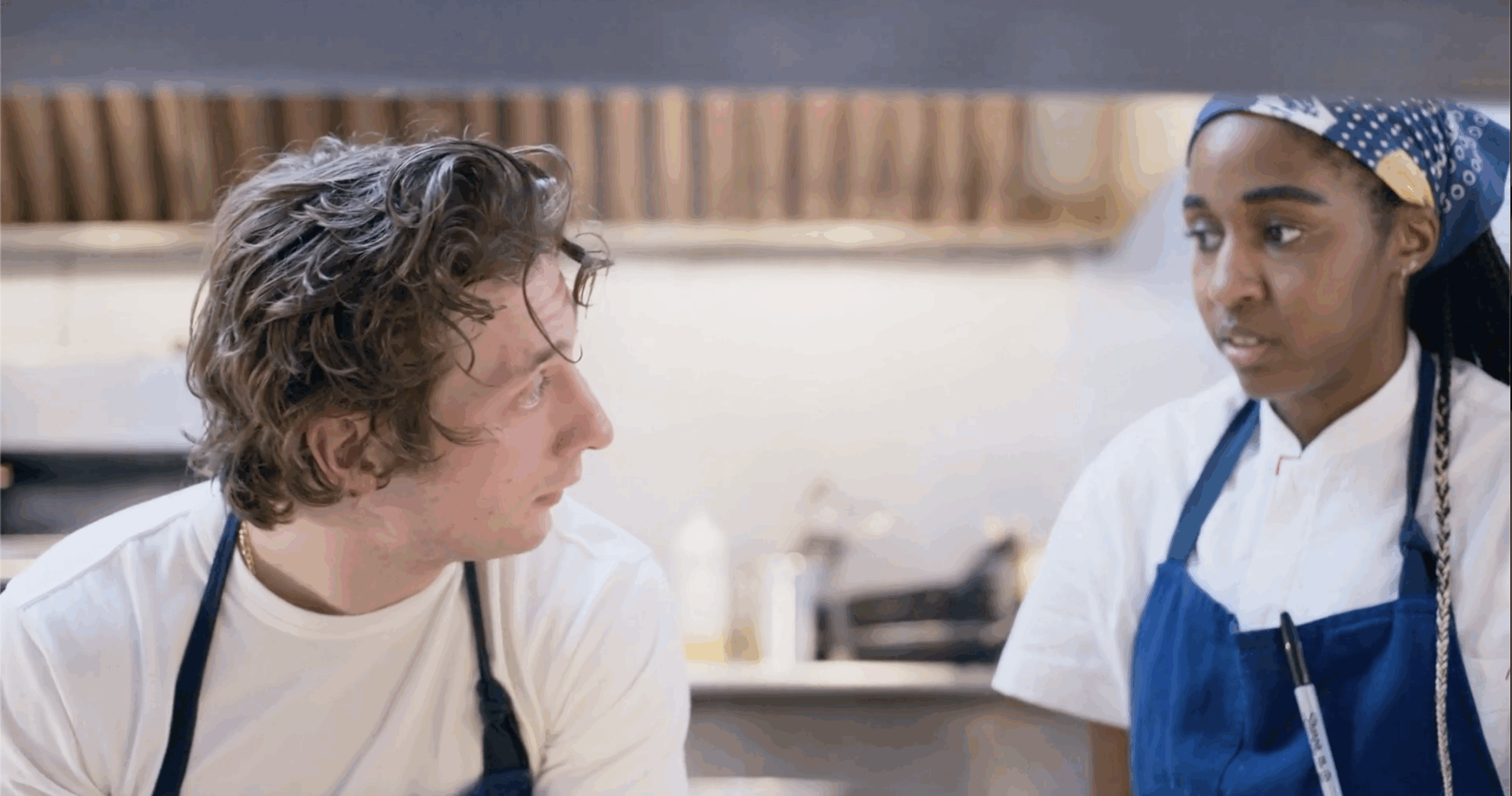 Syd and Carmy on The Bear Season 1 Episode 7, "Reviews" | Tell-Tale TV Sydney Adamu, Carmy Berzatto, The Bear Season 1 Episode 7, "Reviews" How Sydney and Carmy From ‘The Bear’ Grow Alongside the Restaurant