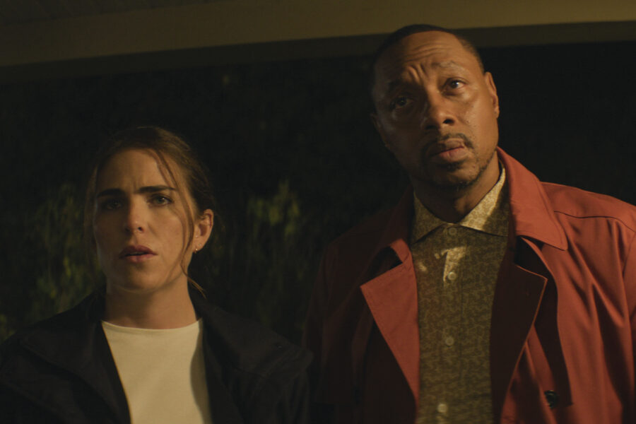 (l-r) Karla Souza as Lee Reardon and Dorian Missick as Karl Connolly in 56 Days