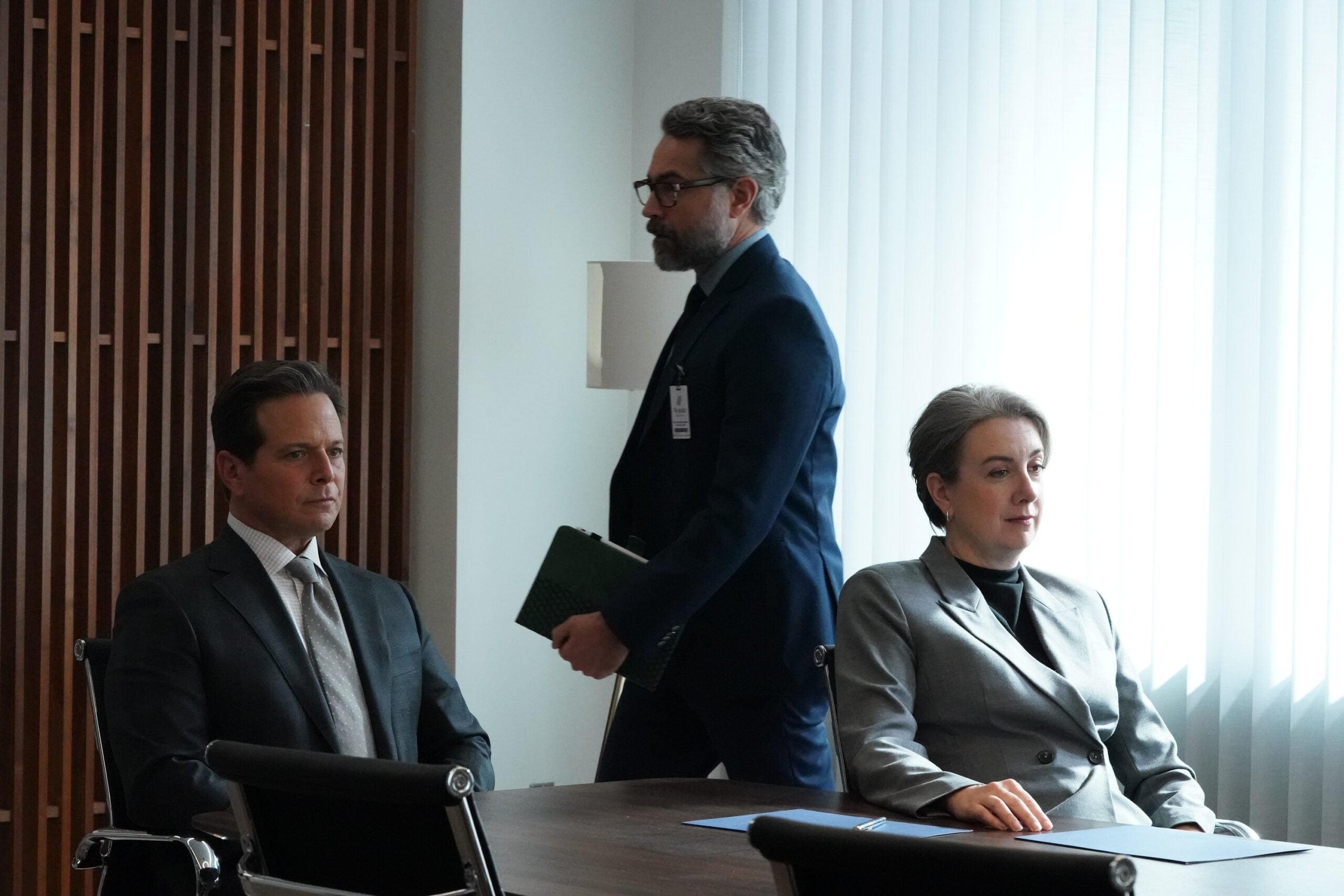 Still from Doc Season 2 Episode 15 of scott Wolf, Omar Metwally and Dale Boyer pictured from left to right.