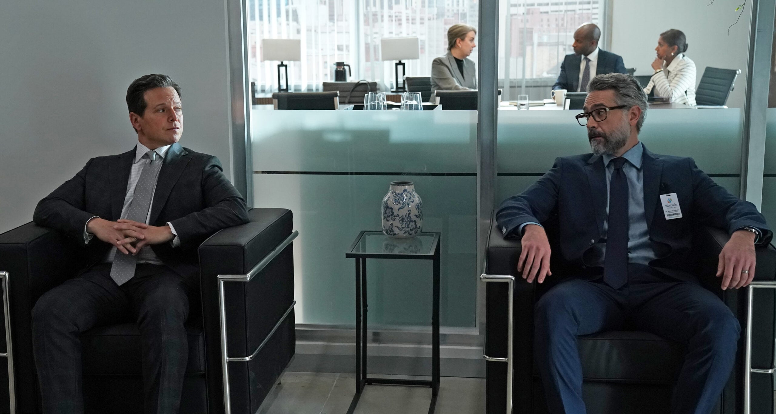 Still from Doc Season 2 Episode 15 of Scott Wolf and Omar Metawally pictured from left to right.