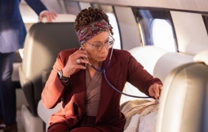 S. Epatha Merkerson as Sharon Goodwin using a stethoscope. Chicago Med Season 11 Episode 12 Review: Spill Your Guts 