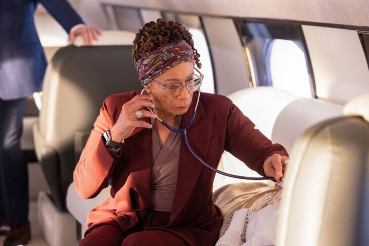 S. Epatha Merkerson as Sharon Goodwin using a stethoscope. Chicago Med Season 11 Episode 12 Review: Spill Your Guts 