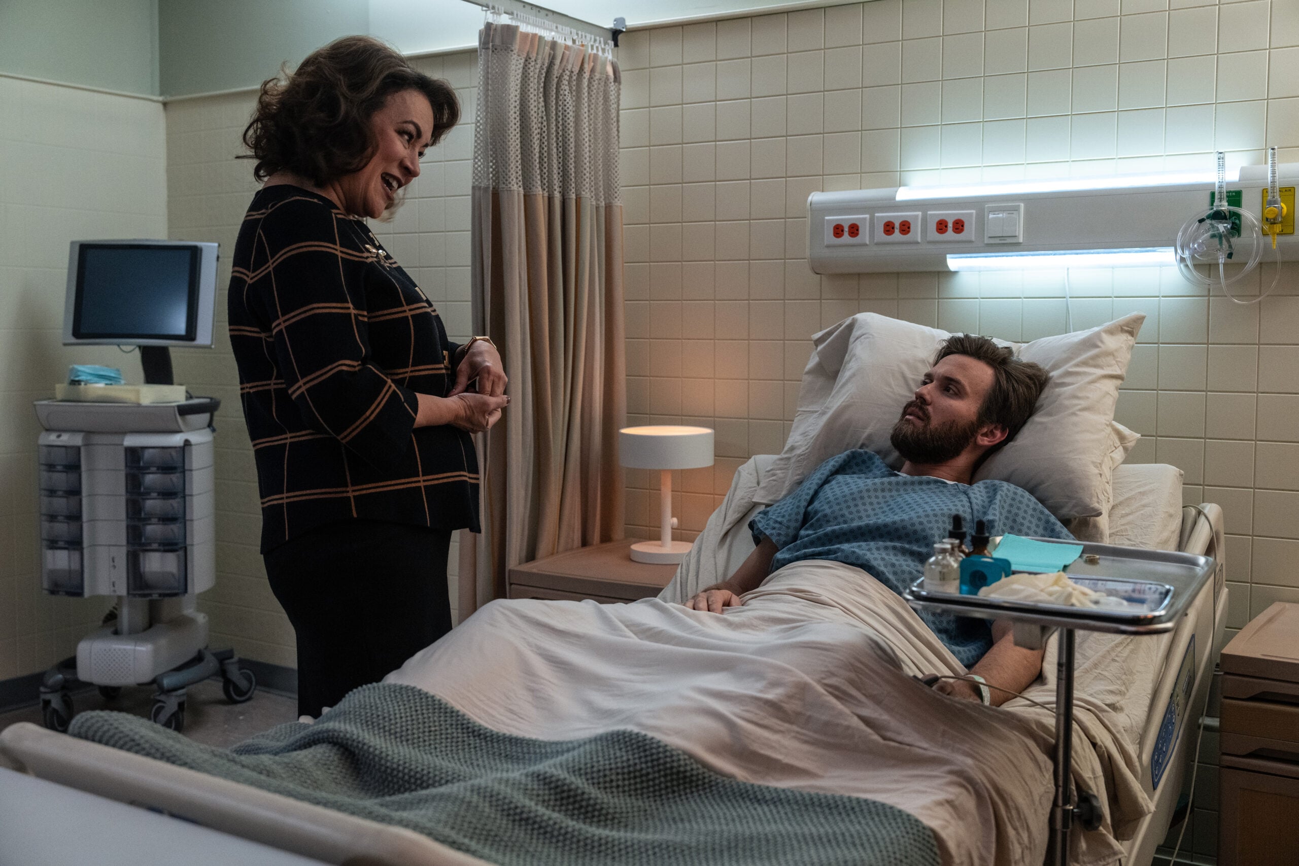 Midsomester | Tell-Tale TV School Spirits Season 3 Episode 7, "Midsomester" - (l-r) Jennifer Tilly as Dr. Deborah Hunter-Price and Ari Dalbert as K.C. Jensen