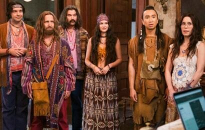 “The Others” – GHOSTS. Pictured: Will Greenberg as Bruce, Román Zaragoza as Sasappis, and Sheila Carrasco as Flower (Bertrand Calmeau/CBS) Ghosts Season 5 Episode 11 Review: The Others 