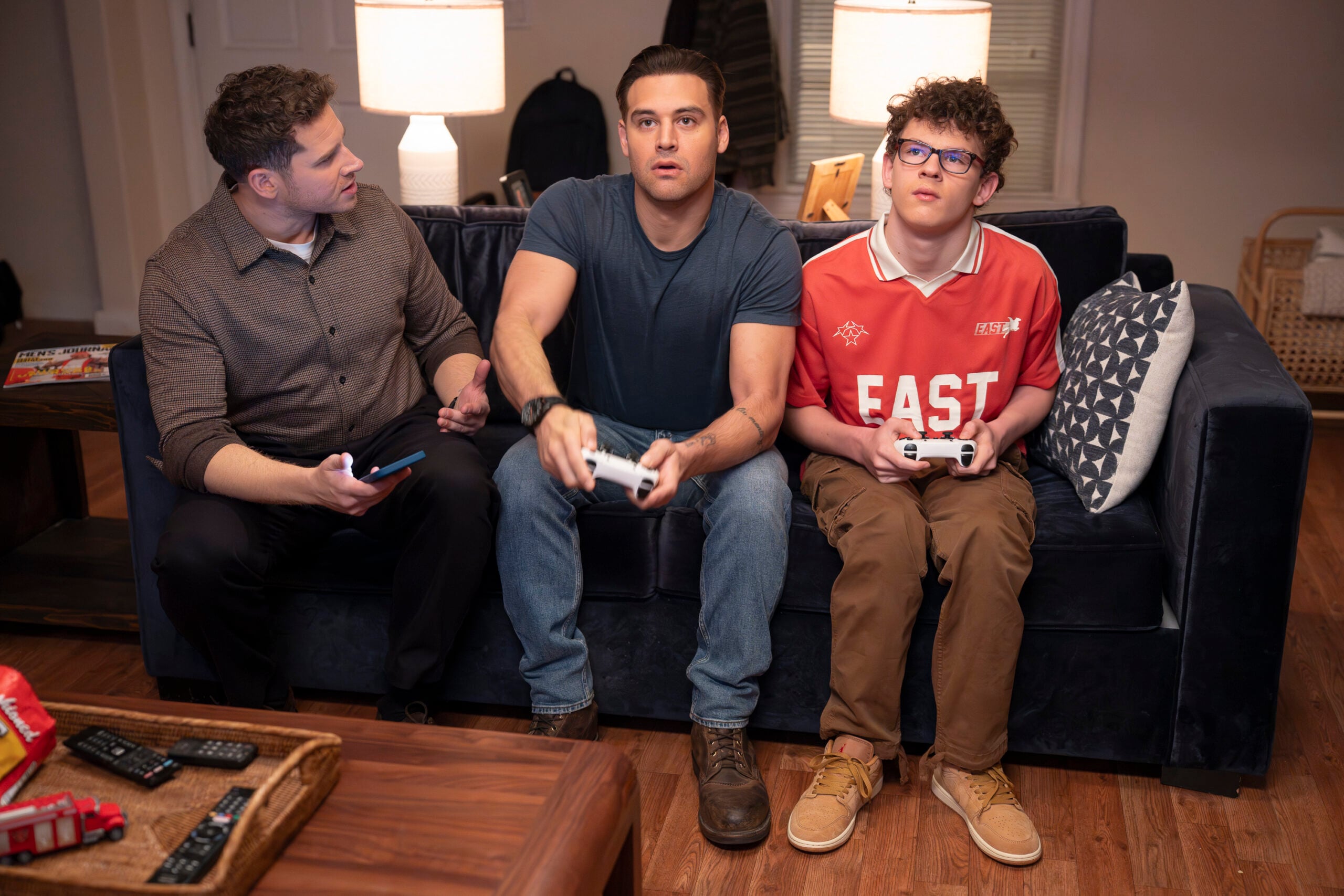 9-1-1 Season 9 Episode 12, "Dads and Cads" -- OLIVER STARK, RYAN GUZMAN, GAVIN MCHUGH