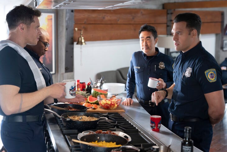 9-1-1 Season 9 Episode 12, "Dads and Cads" -- OLIVER STARK, AISHA HINDS, KENNETH CHOI, RYAN GUZMAN