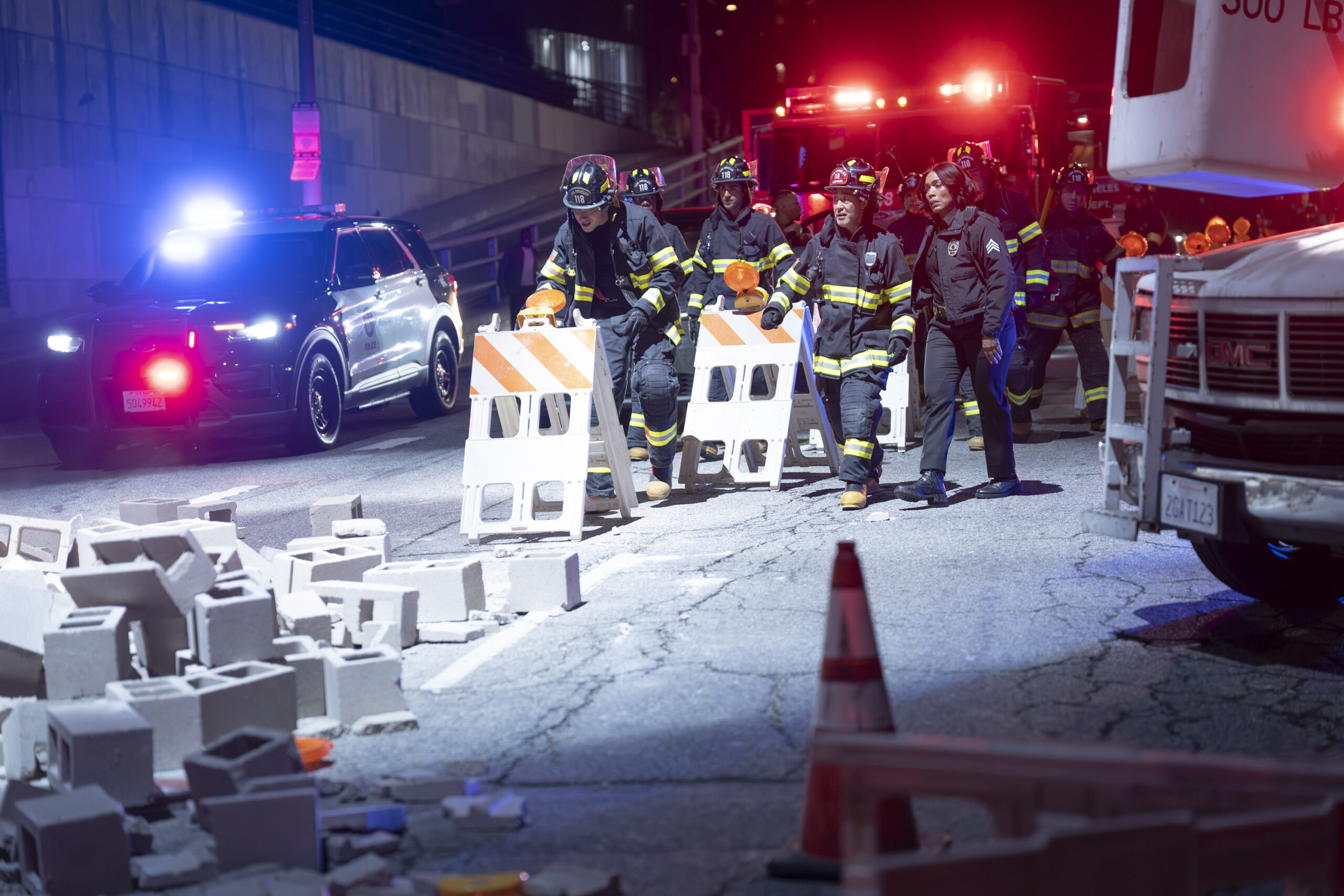 9-1-1 Season 9 Episode 12, "Dads and Cads" -- OLIVER STARK, ELIJAH M. COOPER, ANIRUDH PISHARODY, KENNETH CHOI, ANGELA BASSETT