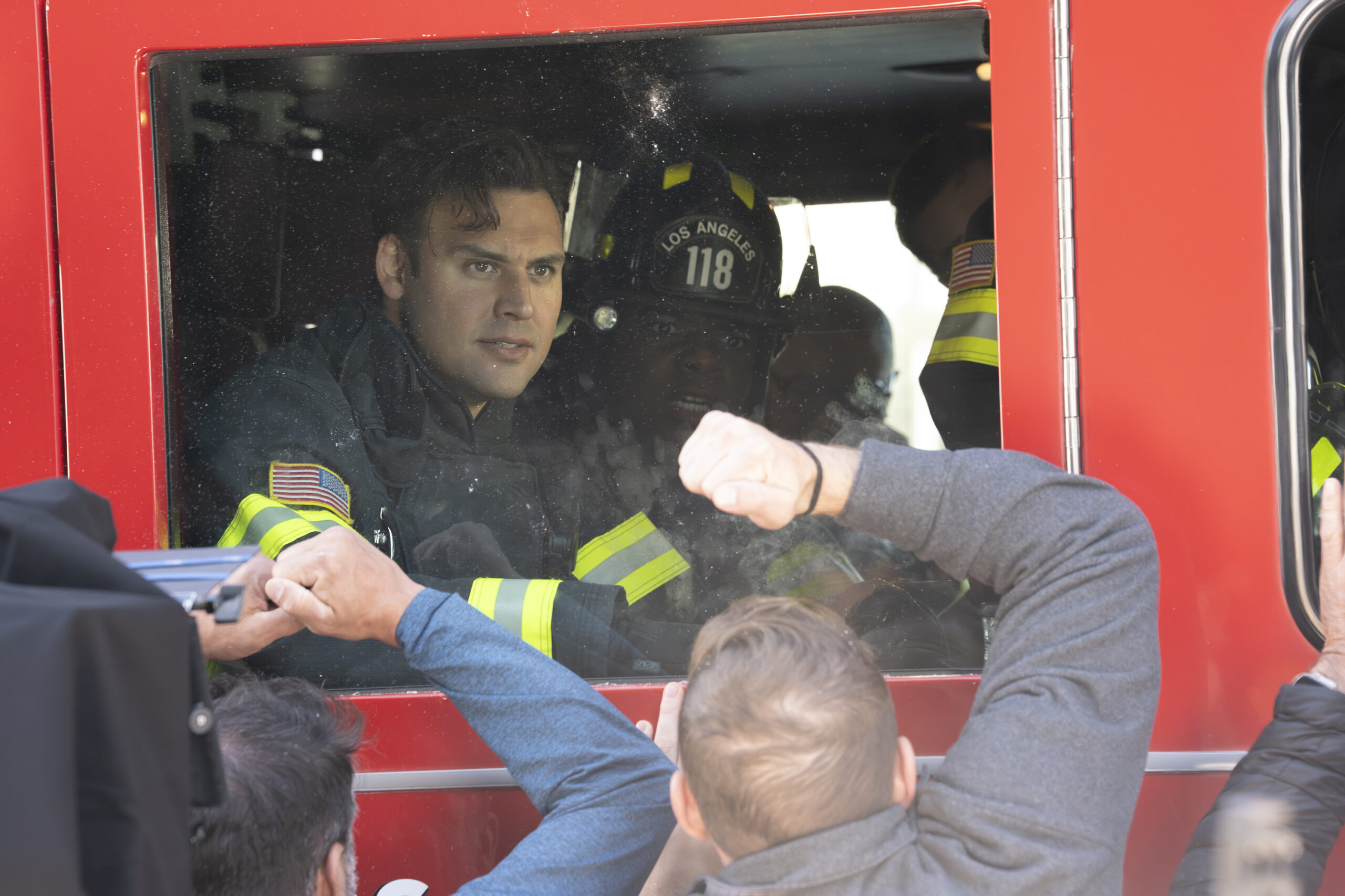 9-1-1 Season 9 Episode 16, “Where There’s Smoke” -- RYAN GUZMAN, ELIJAH M. COOPER