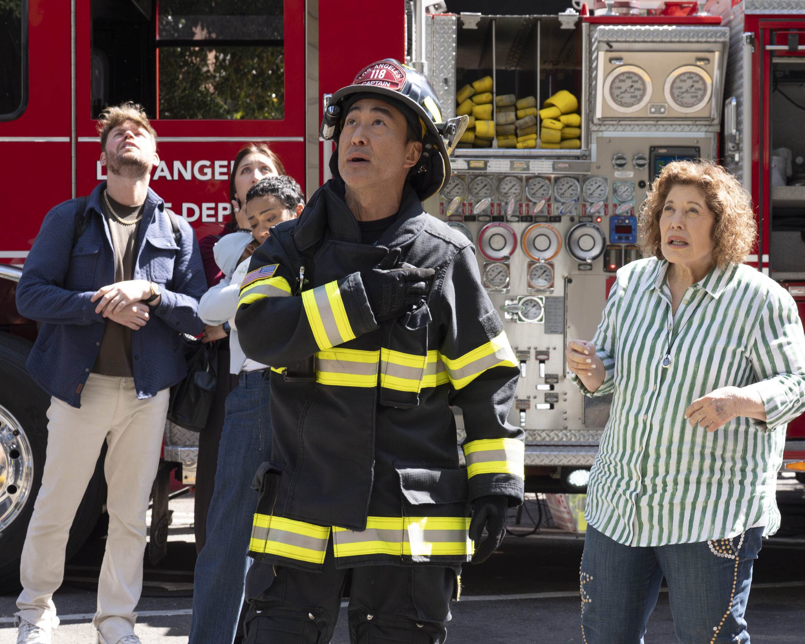 9-1-1 Season 9 Episode 16, “Where There’s Smoke” -- KENNETH CHOI, ELLEN GERSTEIN