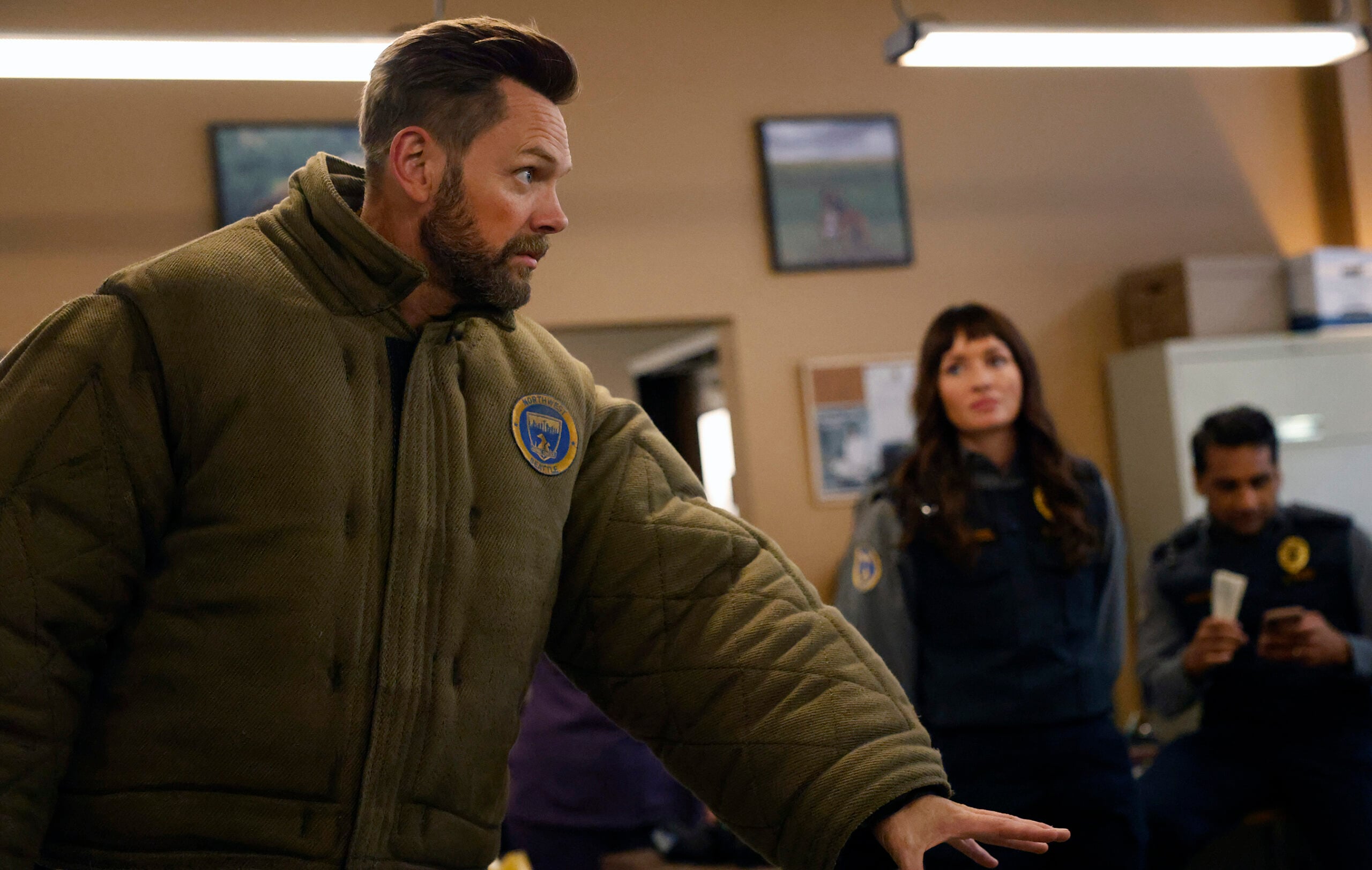 Animal Control Season 4 Episode 8, "Squirrels and Fat Cats" -- Joel McHale, Grace Palmer, and Ravi Patel