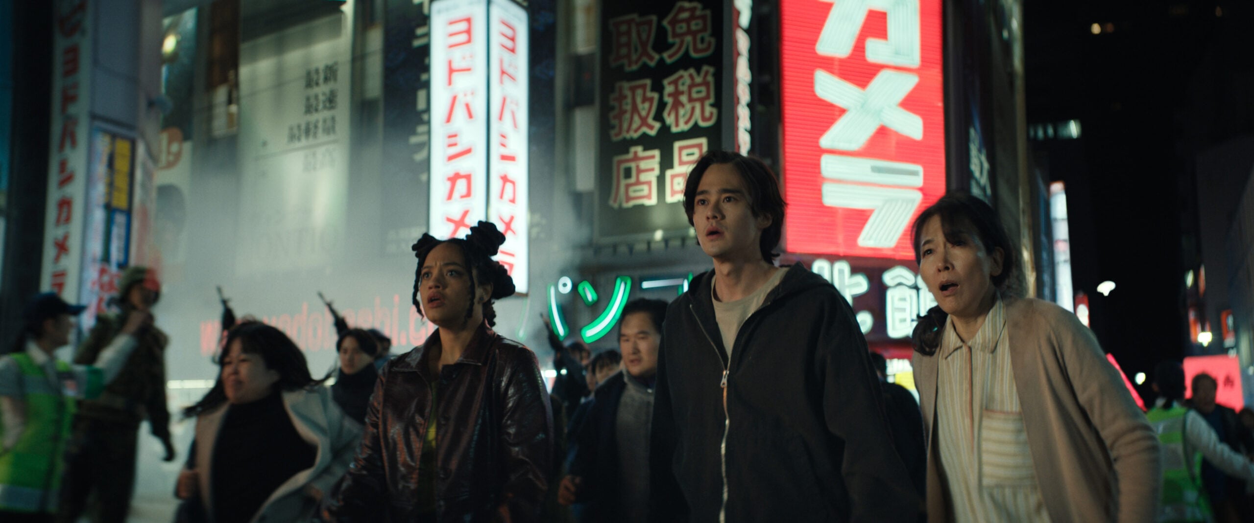 Still from Monarch: Legacy of Monsters Season 2 Episode 6 of Kiersey Clemons and Ren Watabe pictured from left to right.