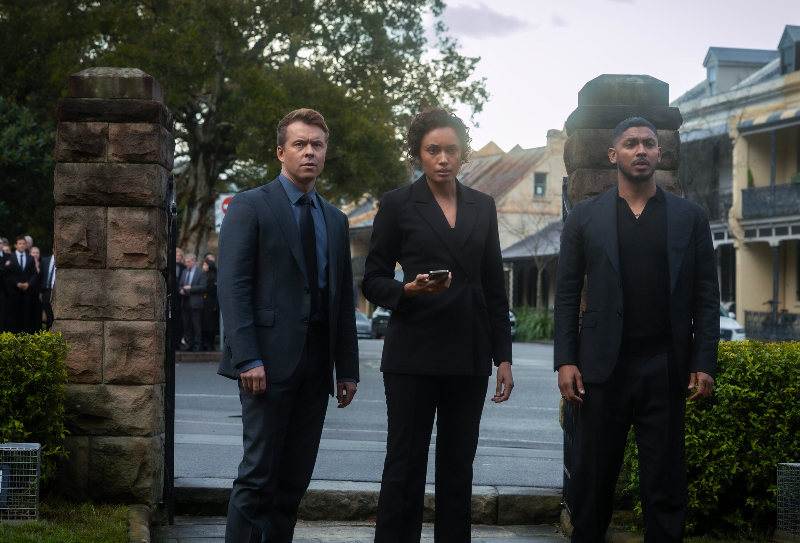 NCIS: Sydney Season 3 Episode 13, "Lone Wolf: Part Two" -- Todd Lasance as AFP Liaison Officer Sergeant Jim 'JD' Dempsey, Olivia Swann as NCIS Special Agent Captain Michelle Mackey and Sean Sagar as NCIS Special Agent DeShawn Jackson