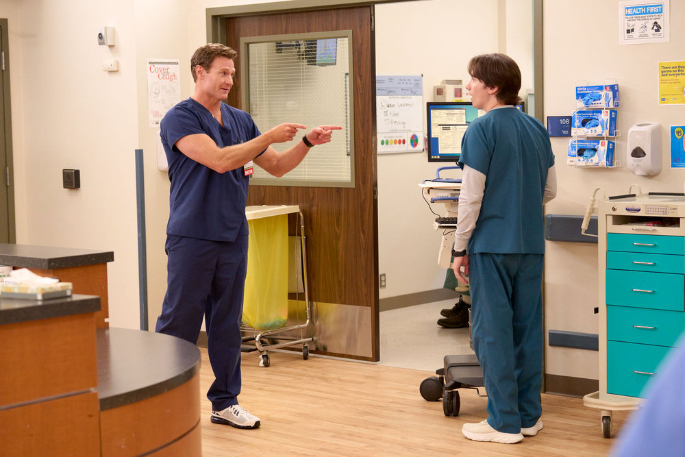 St. Denis Medical - Season 2 | Tell-Tale TV St. Denis Medical Season 2 Episode 13, A New Best Friend - (l-r) Mekki Leeper as Matt and Josh Lawson as Bruce