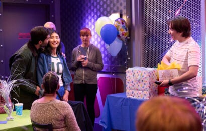 St. Denis Medical Season 2 Episode 14, "Happy Birthday, Matty," - (l-r) Stephen Schneider as Chaplain Steve, Kahyun Kim as Serena, and Mekki Leeper as Matt St. Denis Medical Season 2 Episode 14 Review: Happy Birthday, Matty 