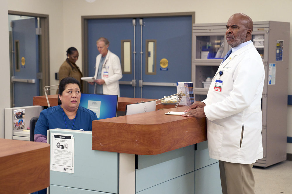 St. Denis Medical - Season 2 | Tell-Tale TV St. Denis Medical Season 2 Episode 16, Experience with Human Babies - (l-r) Kaliko Kauahi as Val and David Alan Grier as Ron