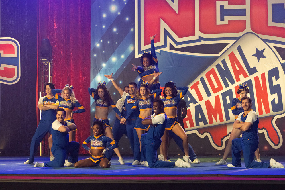 Stumble Season 1 Episode 13, "Daytona," - (l-r) Sean Kaufman as Holden, Ryan Pinkston as Steven Vaughn, Tatiyahna Davis as Zizi, Georgie Murphy as Sally, Taylor Dunbar as Peaches, Arianna Davis as Madonna, Jarrett Austin Brown as Dimarcus, and Anissa Borrego as Krystal