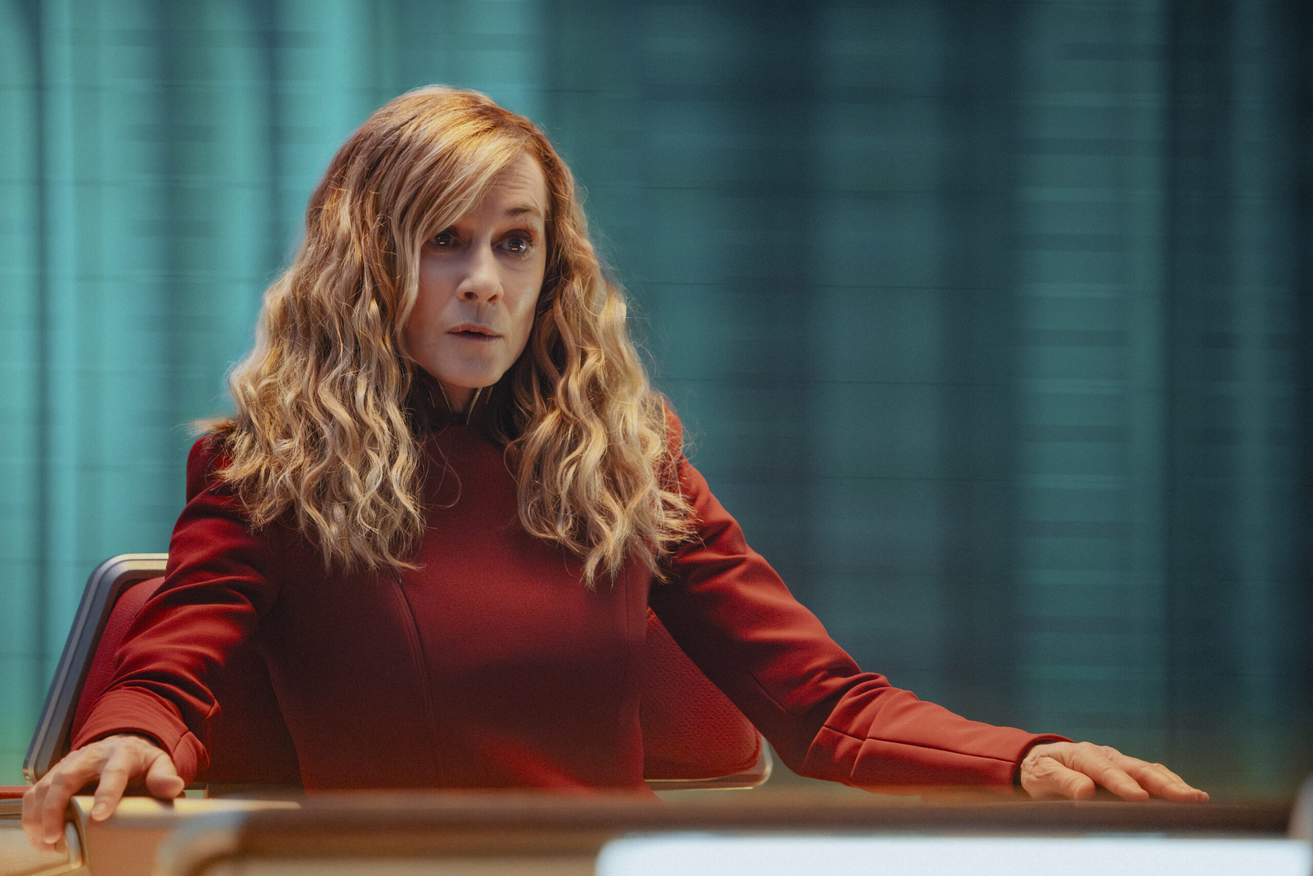 Still from Star Trek: Starfleet Academy Season 1 Episode 10 of Holly Hunter as Captain Nahla Ake.