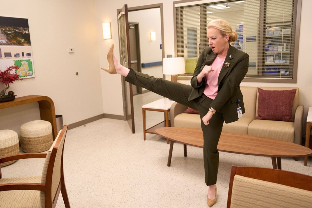 St. Denis Medical - Season 2 | Tell-Tale TV Wendi McLendon-Covey as Joyce in St. Denis Medical Season 2 Episode 15, Everyone Loves Portland General.