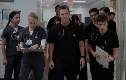 The Pitt Season 2 Episode 13 — Laëtitia Hollard, Katherine LaNasa, Shawn Hatosy, Ken Kirby, Gerran Howell (Photograph by Warrick Page/HBO Max) The Pitt Season 2 Episode 13 Review: 7:00 PM 