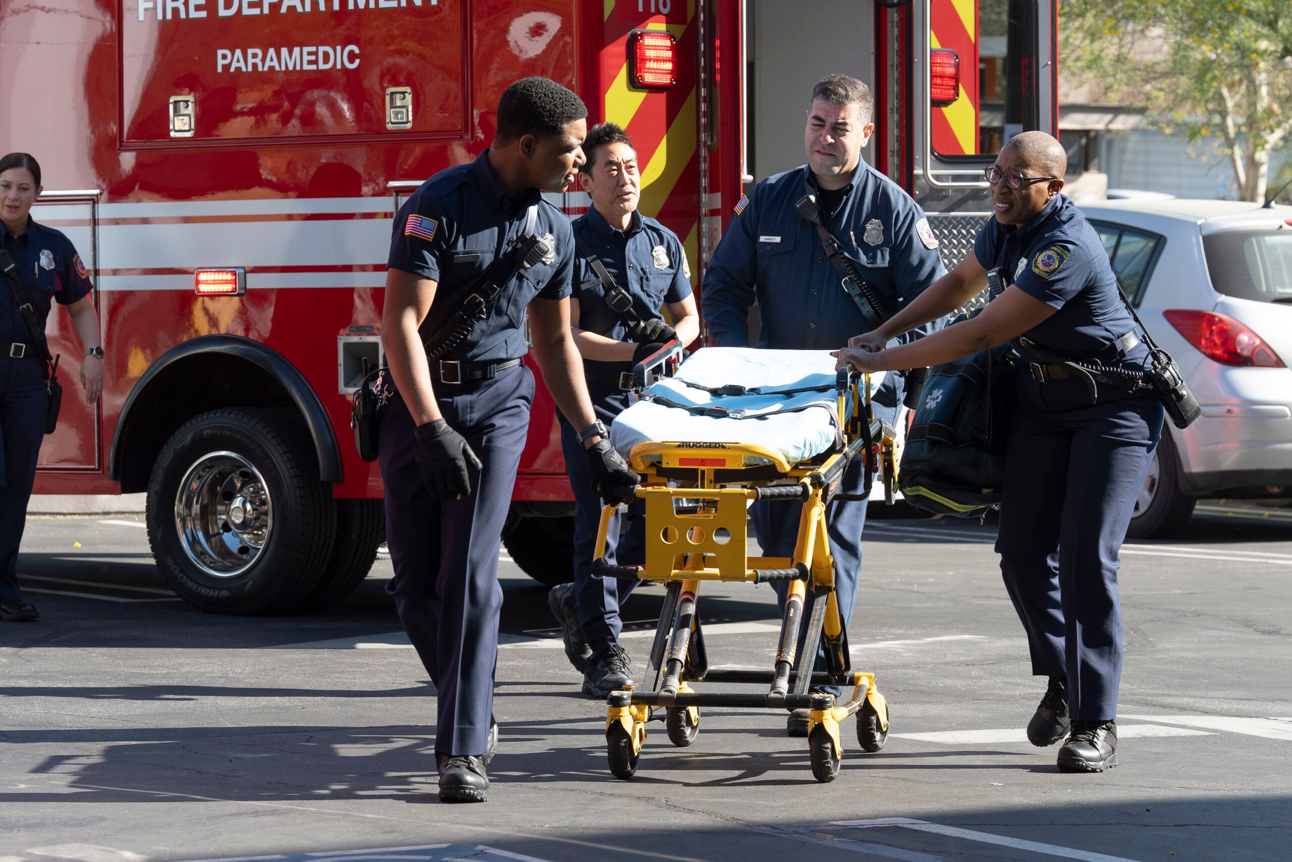 9-1-1 Season 9 Episode 17, "I Got You Babe" -- ELIJAH M. COOPER, KENNETH CHOI, AISHA HINDS