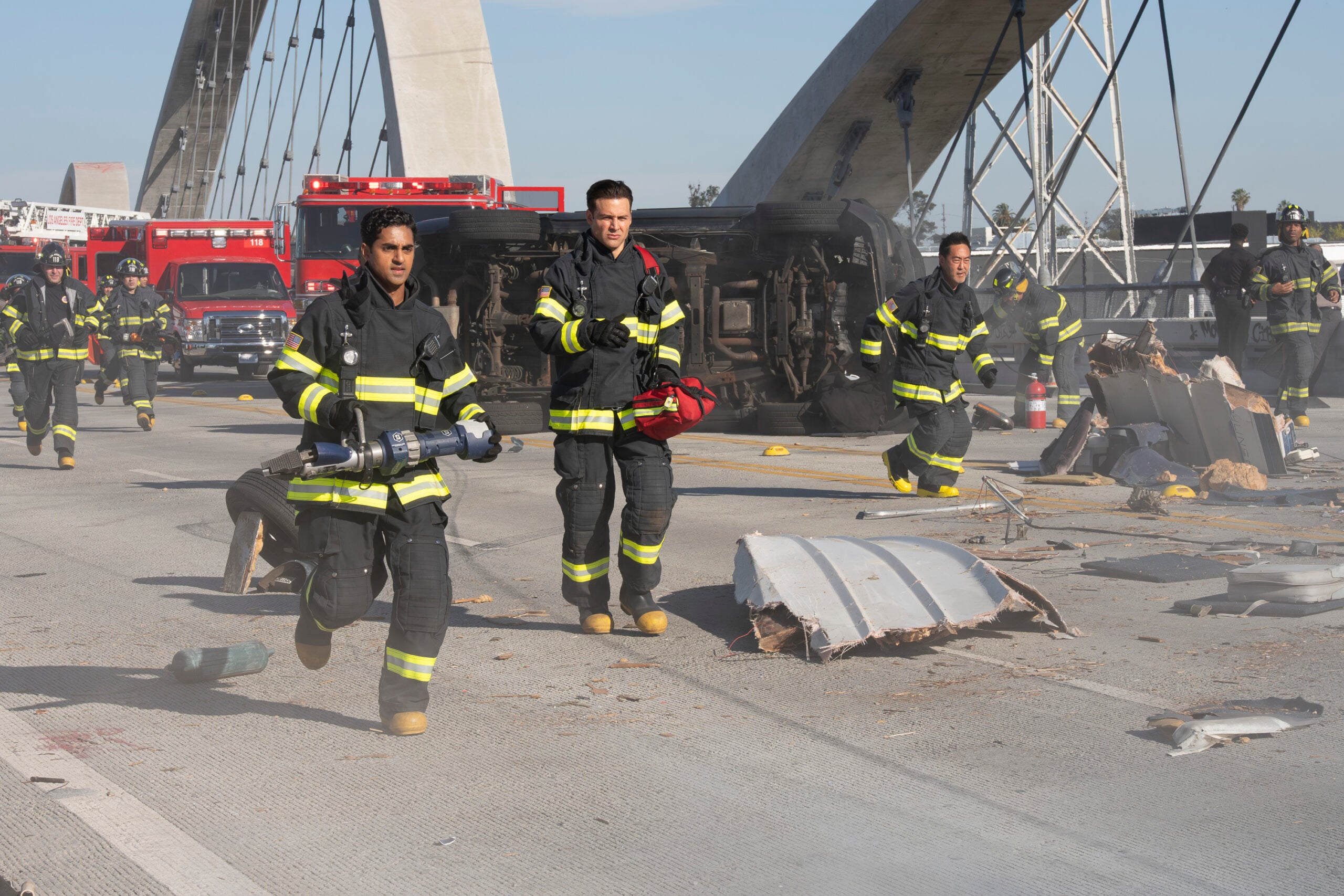 9-1-1 Season 9 Episode 17, "I Got You Babe" -- ANIRUDH PISHARODY, RYAN GUZMAN, KENNETH CHOI