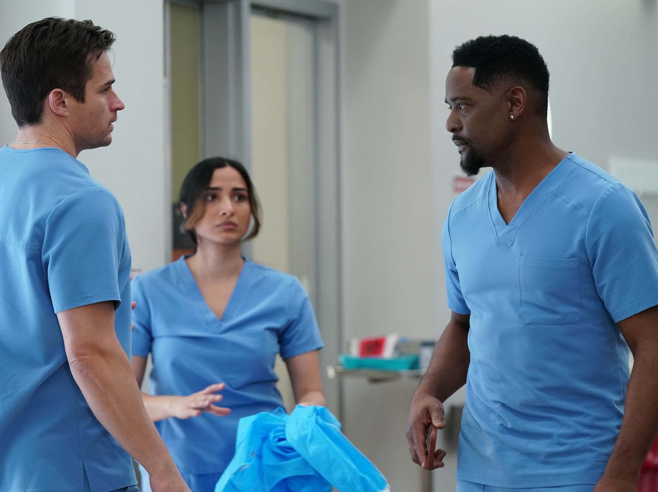 Still from Doc Season 2 Episode 22 of Jon-Michael Ecker and Blair Underwood pictured from left to right.