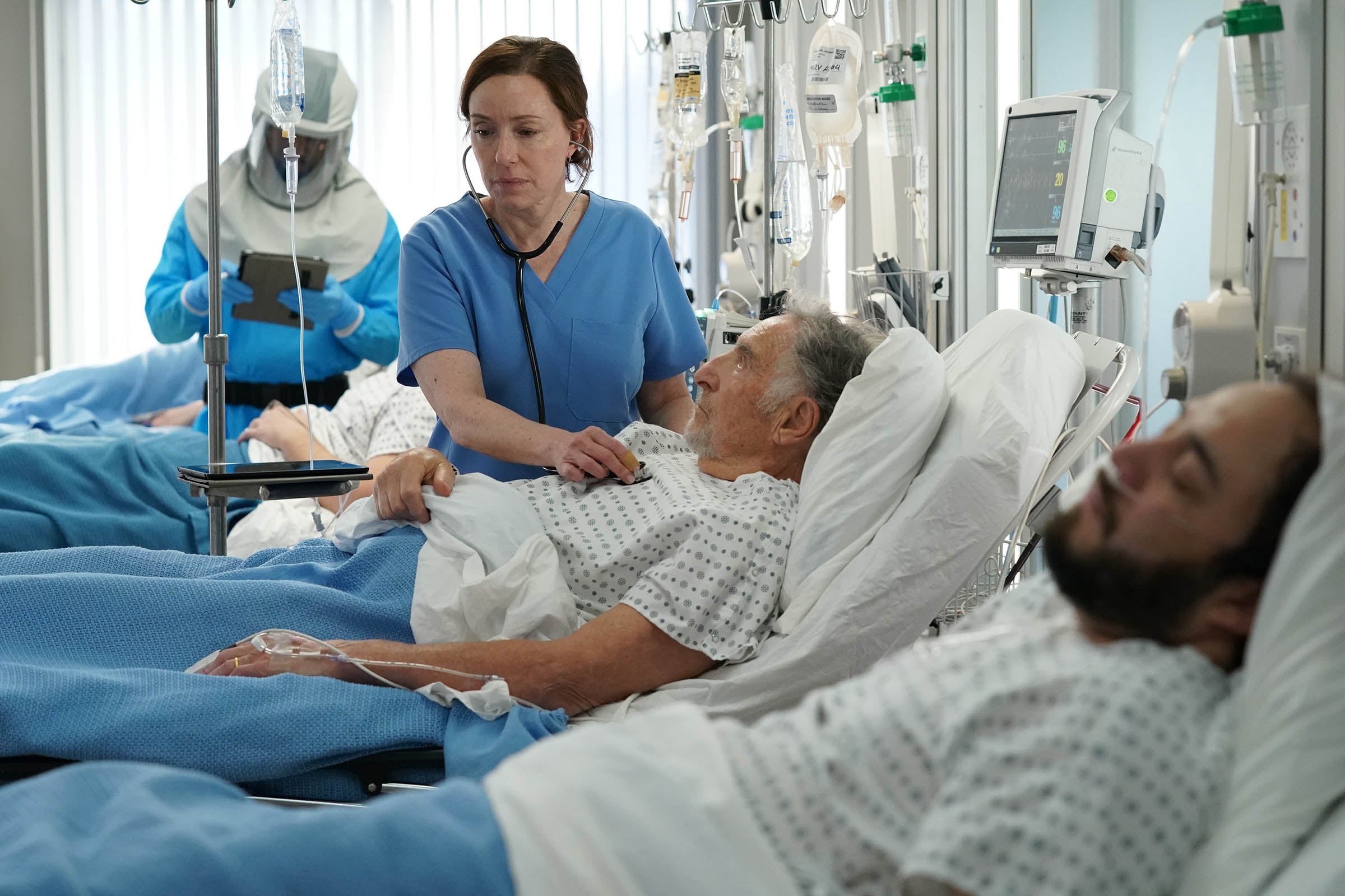 Still from Doc Season 2 Episode 22 of Doc of Molly Parker and Judd Hirsch pictured from left to right.