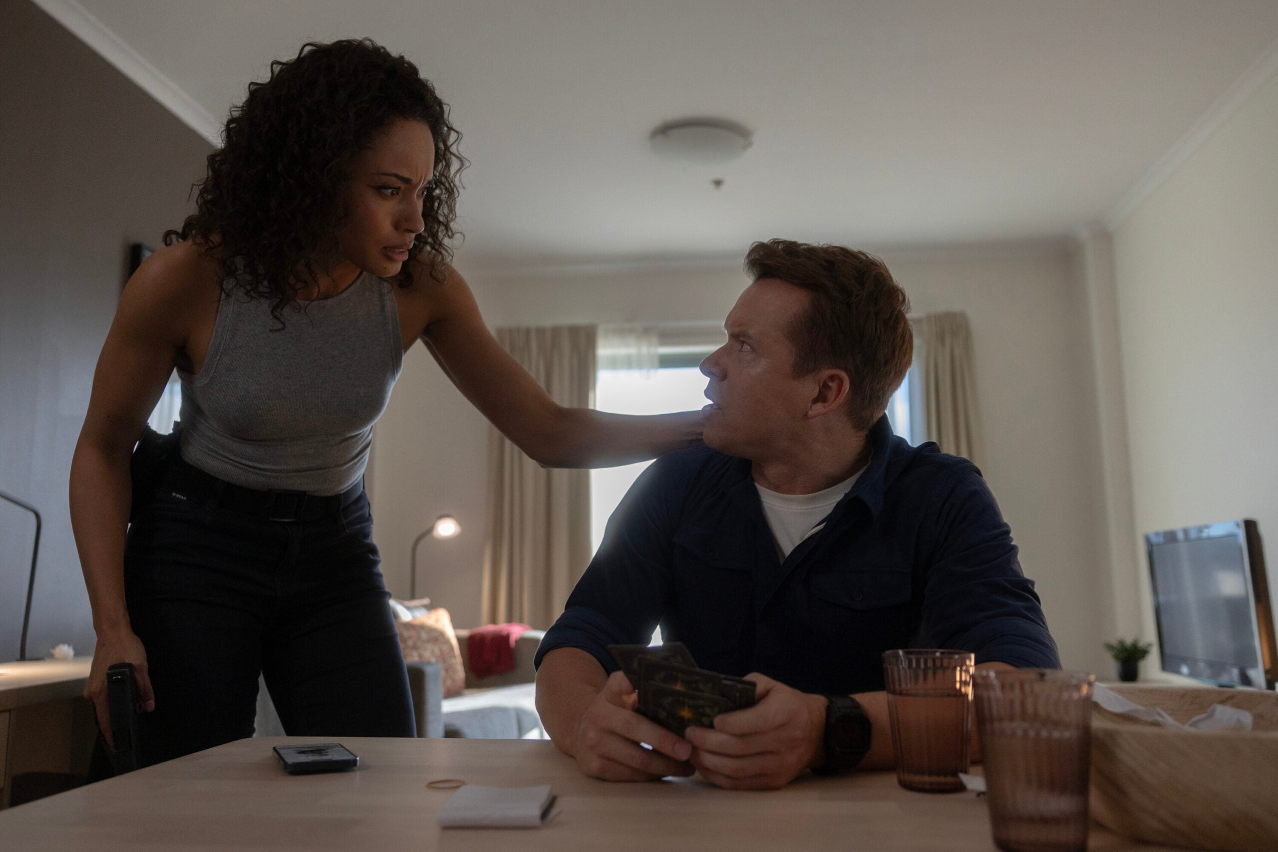 NCIS: Sydney Season 3 Episode 14, "Death Card" -- Olivia Swann as NCIS Special Agent Captain Michelle Mackey and Todd Lasance as AFP Liaison Officer Sergeant Jim 'JD' Dempsey