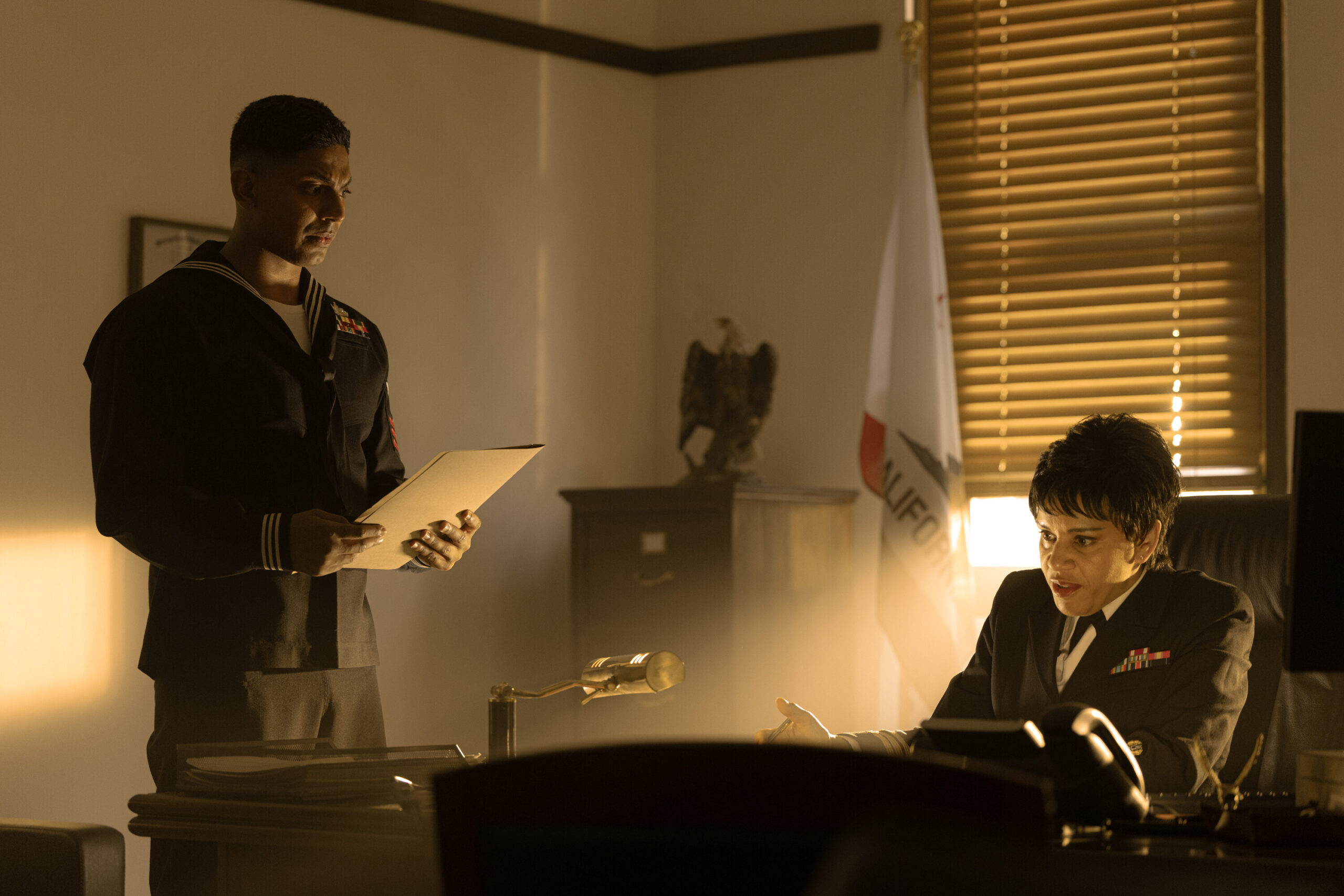 NCIS: Sydney Season 3 Episode 15, "The Collective" -- Sean Sagar as NCIS Special Agent DeShawn Jackson and Sara Zwangobani as CDR Croix Kendall